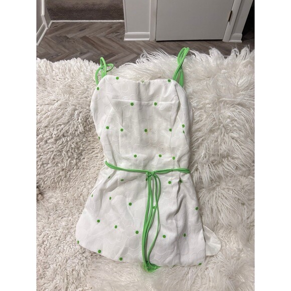 GABAR Vintage 70s White Green Dots Belt Tassels Flower Bathing Swimsuit Fits XS - Picture 2 of 9